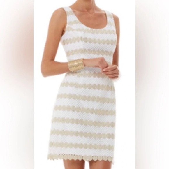 Lilly Pulitzer Meredith Shift Gold Metallic Lotti Daisy Lace Crochet Party Sz 0 - Picture 3 of 9